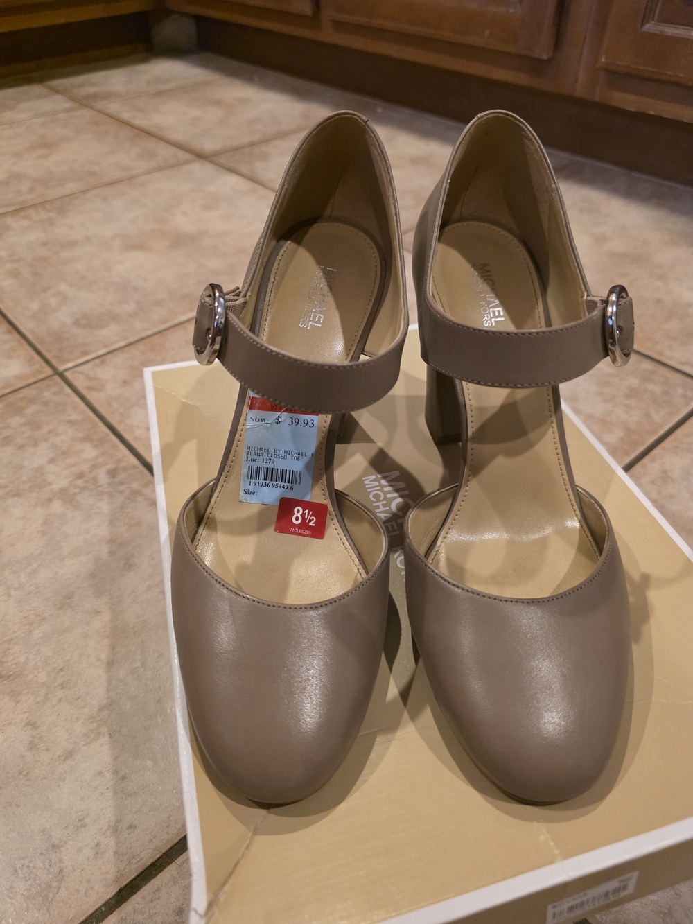 Michael Kors Taupe Mary Jane Block Heel Pumps